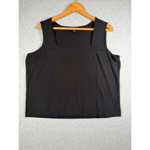 Emme Black Sleeveless Square Neck Mesh Trim Tank Top Size 1 1X 3930